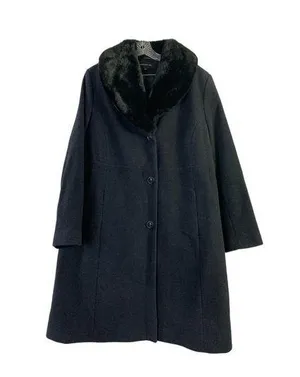 Jones New York Women's Long Wool Coat with Fux Fur Neck thumbnail 1