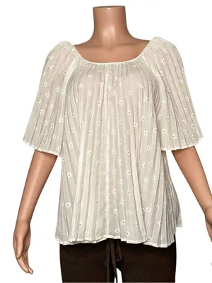 SÉZANE Romy Embroidered Pleated Blouse, Navy, FR46/US14 thumbnail 4
