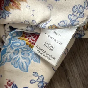 Joie Cream and Blue Floral Blouse Medium Button Down Satin Top thumbnail 6