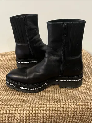 Alexander Wang Sanford Black Chelsea Ankle Boots Lug Logo Platform Size 8 thumbnail 7