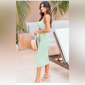 Pink Lily Green Ribbed Cut out Dress thumbnail 2