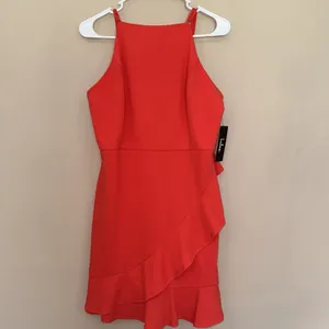 Lulus Great Things‎ Ruffled Bodycon Coral Red Dress Size XL thumbnail 3