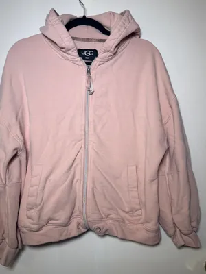 UGG Pink Blush Fleece-Lined Full Zip Hoodie with Logo Tag Medium thumbnail 1