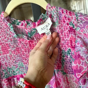 Red Dress Boutique Aura floral smocked dress mini colorful chiffon flutter ruffle short sleeve thumbnail 2