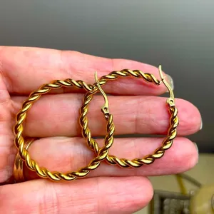 Stainless steel gold tone hoop earrings thumbnail 2
