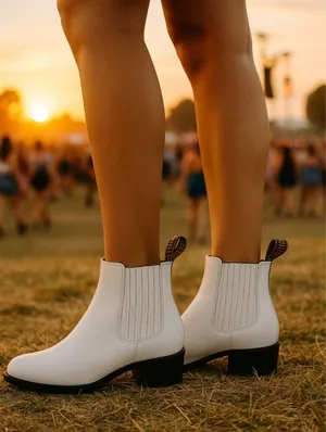 White Leather Chelsea Boots El Besserro 22.5 Boho Western Quiet Luxury‎ Cowgirl thumbnail 1
