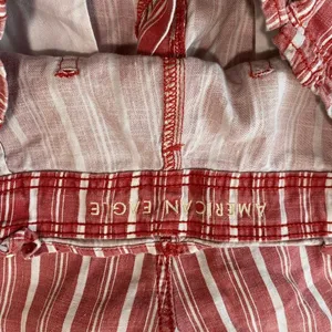 American Eagle Size 10 Red White Striped Linen Blend High Rise Shorts thumbnail 4