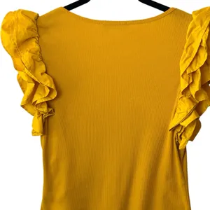 Ulla Johnson‎ Koa Ribbed Knit Top Golden Yellow Ruffle Sleeve Feminine Dainty L thumbnail 7