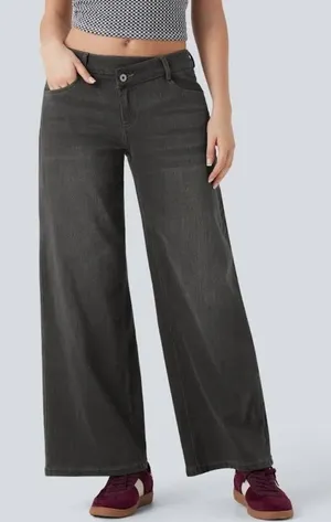 Halara Flex Jeans Washed Denim Wide Leg Medium Petite Cool Gray Denim thumbnail 1