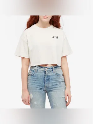 Amiri cropped core logo cotton t-shirt 100% cotton alabaster beige size 6 UK10 thumbnail 2