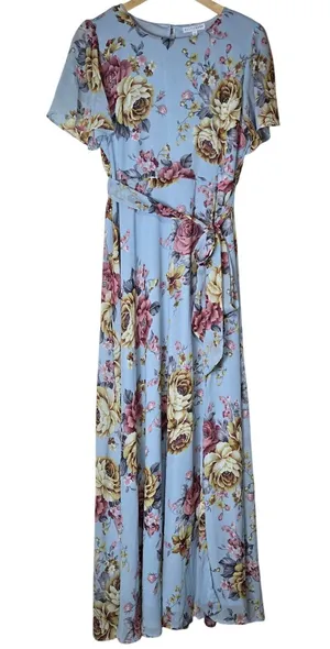 Baltic Born Naomi Short Sleeve Maxi Dress Blue Multi Floral Large NWT thumbnail 1