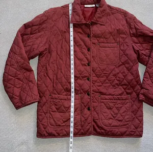 Women’s Vintage Maroon Red Quilted Coat Lined Sz L thumbnail 3