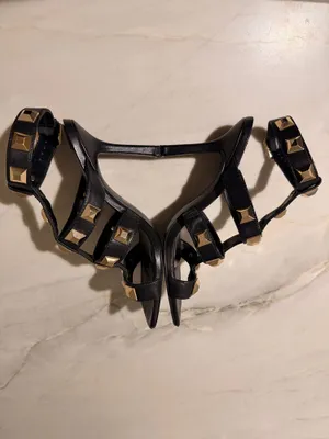 Rock Stud Heeled Sandals Gladiator Strappy Elevated Mob Wife Edgy Rocker Chic thumbnail 4