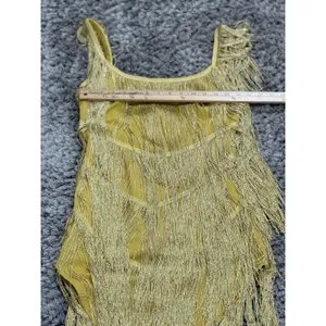 Women’s Yellow Gold Flapper Fringe Gypsy Mini Dress Low Back Party Dance Size S thumbnail 9