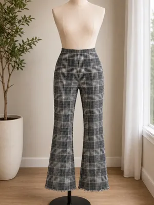 Women’s Plaid Flare Pants High Waist Wide Leg : thumbnail 2