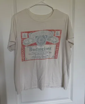 Budweiser Cream Short Sleeve Tee with Red & Blue Label thumbnail 1