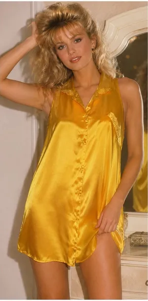 Vintage Stefanie Lingerie Slip‎ Dress L Chemise Button Golden Yellow Hong Kong thumbnail 1