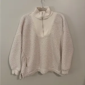 Aerie Sherpa white quarter zip sweater thumbnail 3