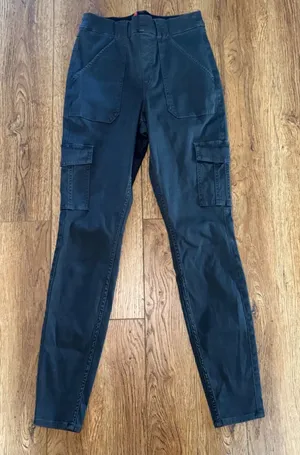 Spanx Gray Cargo Skinny Pants Stretch Twill Womens Size Large Tall Elastic Waist thumbnail 1