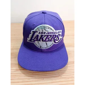 Mitchell & Ness LA Lakers Snapback Hat Purple NBA Rhinestone Logo Cap thumbnail 3