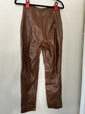 Superdown Chocolate Brown Faux Leather High Rise Pants Small Model Off Duty thumbnail 6