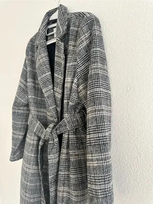 a new day Gray Plaid Belted Coat thumbnail 5