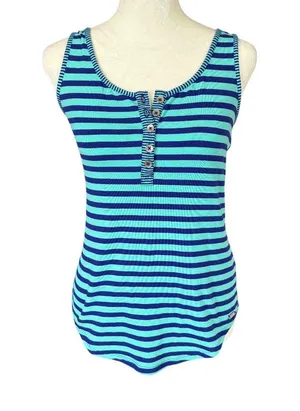 Guess green and blue striped racerback sleeveless stretchy tank top women's XS thumbnail 1