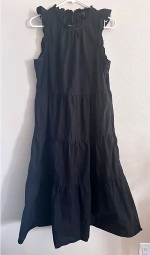 J Crew Cotton Poplin Maxi Dress Womens Medium Black Ruffle Classic Career Ruffle thumbnail 1