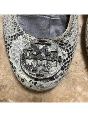 GUC Tory Burch Grey Snakeskin Python Elastic Heel Ballet Flats thumbnail 3