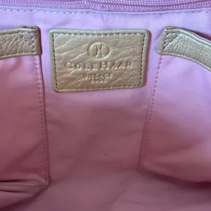 Cole Haan Gold Pebbled Leather Large Hobo Bag Pink Interior‎ thumbnail 7