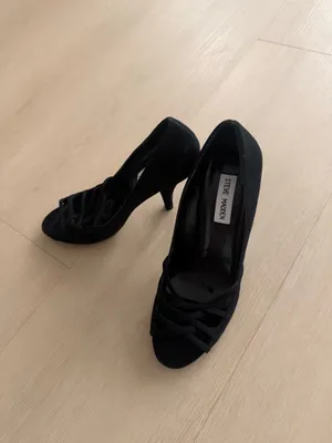 Steve Madden Black Suede Peep Toe Strappy Heels thumbnail 3