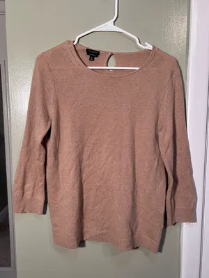 Talbots Women’s Sz Medium Pure Cashmere Sweater Dark Chestnut Heather 3/4 Sleeve thumbnail 2