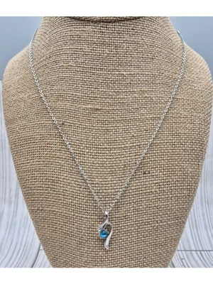 NWOT Silver Tone Pendant Necklace Stainless Steel 18" Blue December Birthstone thumbnail 4