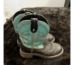 Justin Boots Aqua Cowboy Boots Leather Gypsy Cowgirl Western Gemma Ankle Height 6.5 B thumbnail 1