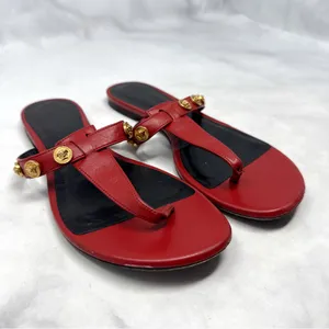 VERSACE Medusa Logo Studded Leather Thong Slide Flat Sandal Shoes Red Gold 38 thumbnail 3