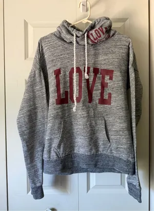 Juniors 1x Gray Crewneck Sweatshirt with Maroon LOVE Graphic thumbnail 1