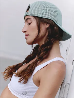 Free people movement signature soft mesh trucker hat sterling blue NWT $48 thumbnail 2