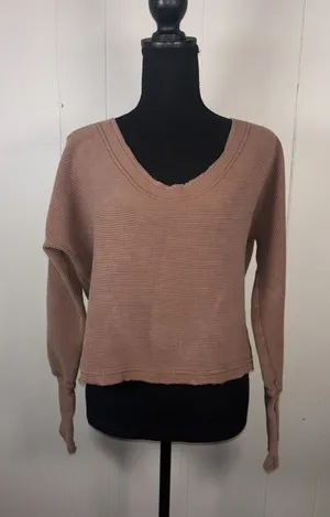 we the free‎ people ribbed off the shoulder sweater v neck medium mauve thumbnail 1