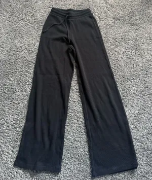 Zara Black Ribbed Wide-Leg Pants with Drawstring thumbnail 1