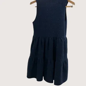 Amanda Uprichard Navy Blue Metallic Tweed Tiered Mini Dress‎ XS Split V-Neck thumbnail 13