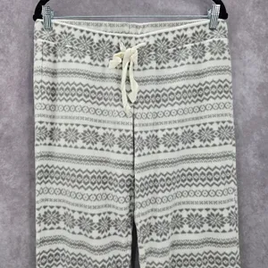 Old Navy White Gray Fleece Snowflake Sleep Pajama Bottoms‎ Pants M Medium thumbnail 3