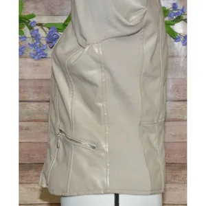 Therapy Faux Leather Moto Jacket Tan Stretch Panels Women’s Size S Zip Pockets thumbnail 6
