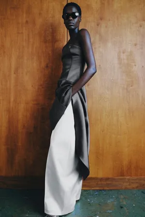 BNWT Zara Dark Gray ZW Collection Asymmetric Satin Dress thumbnail 2