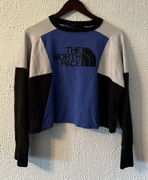 The North Face Women's Blue Black Cream Colorblock Crewneck Sweatshirt thumbnail 1