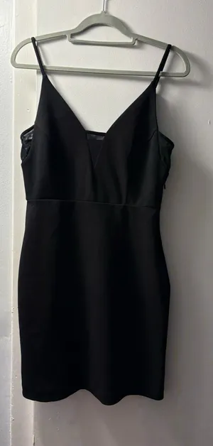 Express Women’s Black V-Neck Mesh Inset Bodycon Mini Dress-XS thumbnail 1