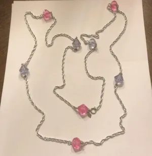 Sarah Coventry Vintage Silver Tone Pink & Blue Beaded Boho Necklace thumbnail 4
