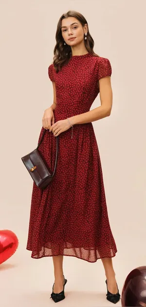 Rihoas Red Cap Sleeve Floral Maxi Dress thumbnail 1