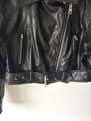 Zara Black Vegan Faux Leather Cropped Biker Moto Jacket Belted thumbnail 8