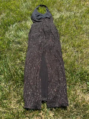 Vtg‎ Y2K City Triangles Black Sparkle Halter Maxi Dress Prom Gown size small thumbnail 7