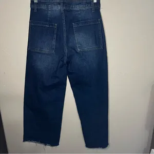 OAT New York High‎ Rise Wide Leg Raw Hem Cropped Denim Jeans thumbnail 7